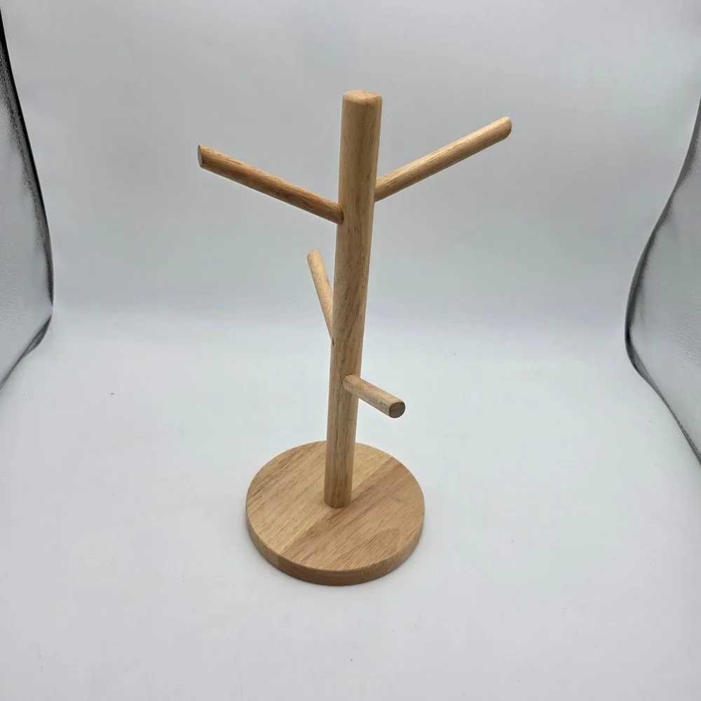 Threshold Rubberwood Mug Tree Countertop Coffee Cup Holder Stand Natural Wood O7